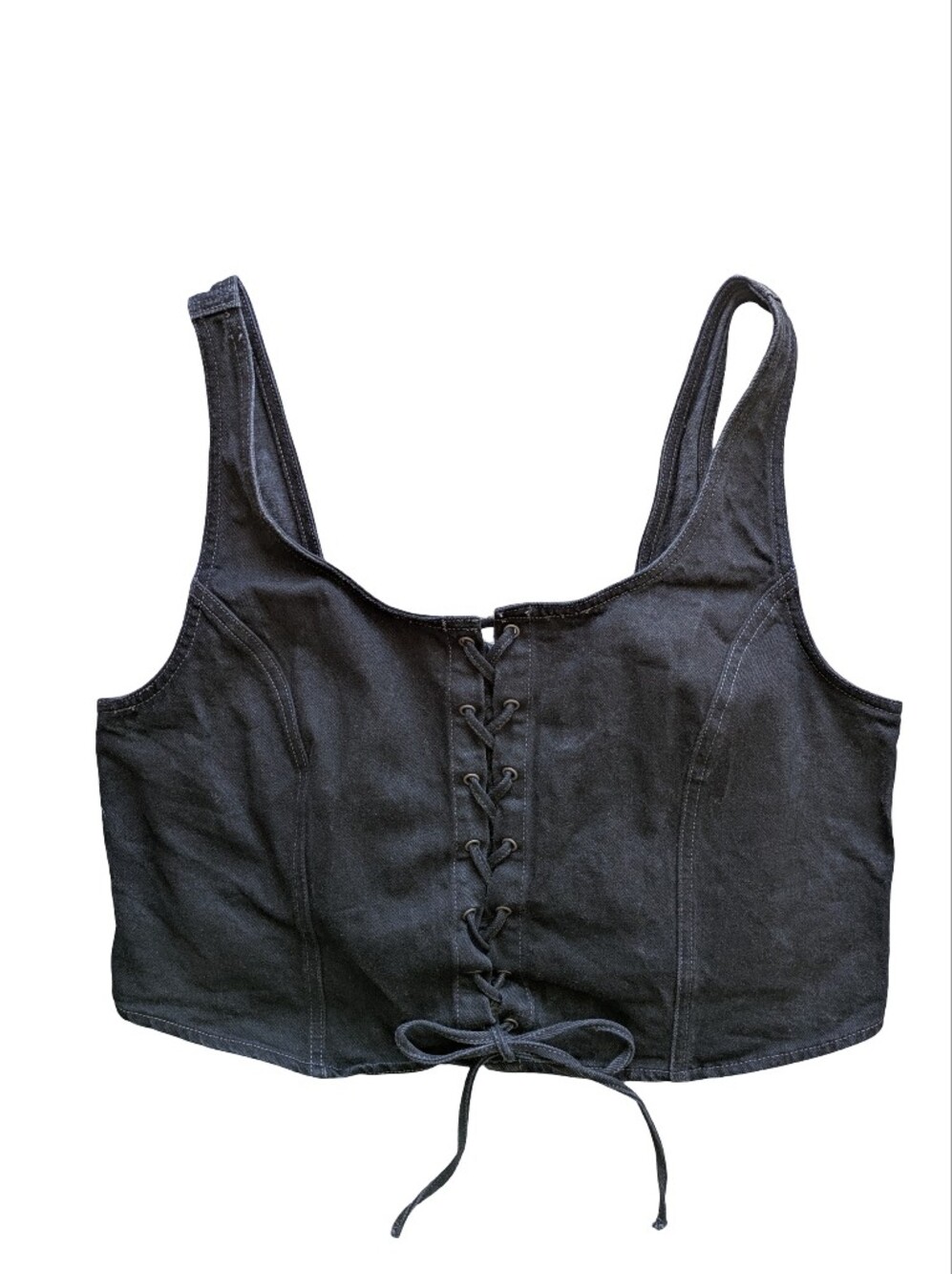 Levis Denim Black Lace Up Corset Top 3X Plus Witchy Ren Faire Western Elastic